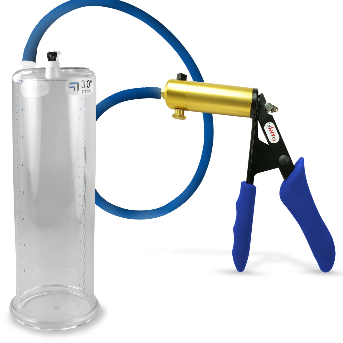 Ultima Brass Blue Silicone Grip, Silicone Hose | Penis Pump + 9" x 3.00" Cylinder