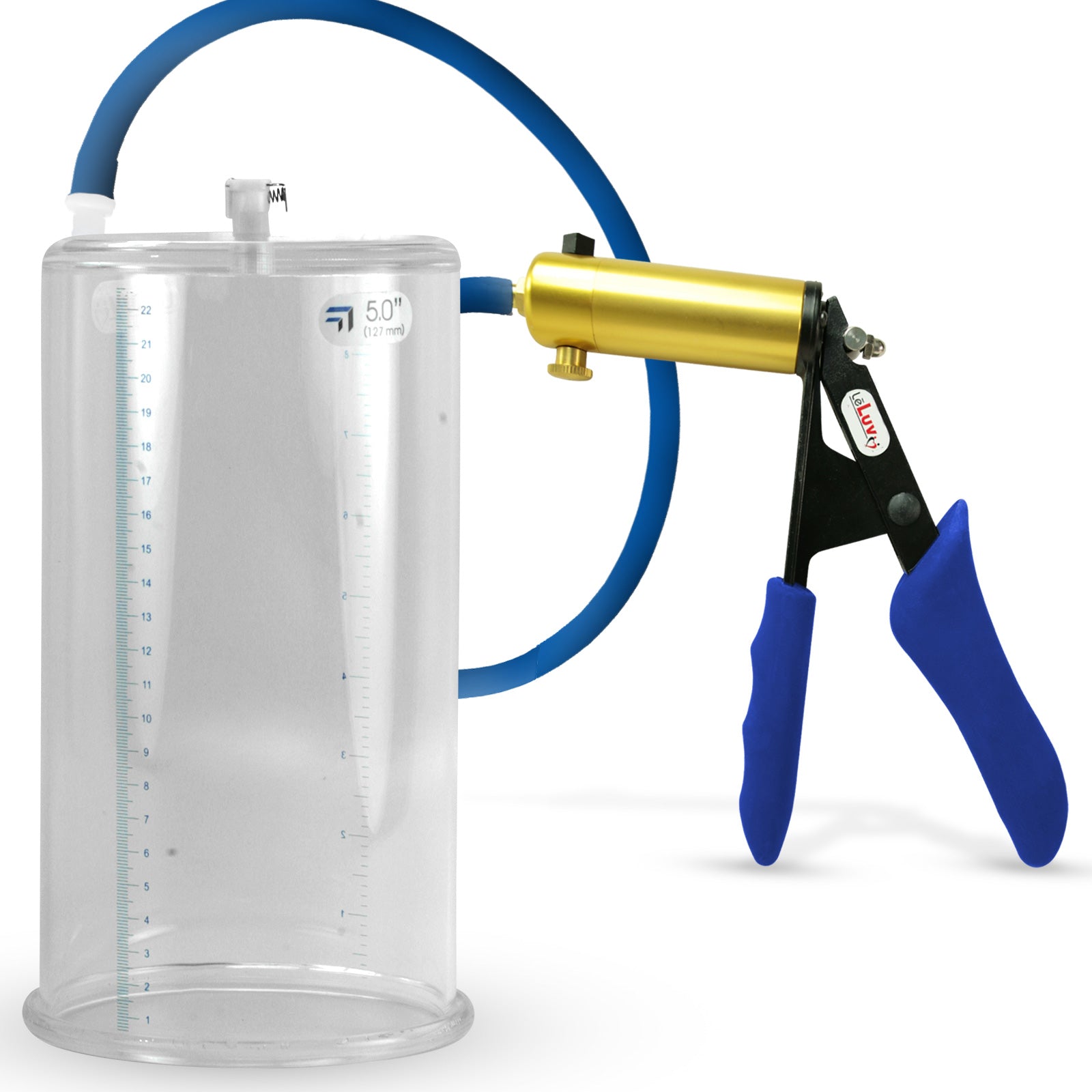 Ultima Brass Blue Silicone Grip, Silicone Hose | Penis Pump | 9" x 5.00" Cylinder