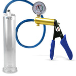Ultima Brass Blue Silicone Grip, Silicone Hose | Penis Pump + Gauge | 9" x 2.00" Cylinder