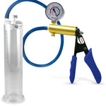 Ultima Brass Blue Silicone Grip, Silicone Hose | Penis Pump + Gauge | 9" x 2.125" Cylinder