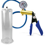 Ultima Brass Blue Silicone Grip, Silicone Hose | Penis Pump + Gauge | 9" x 3.00" Cylinder