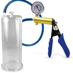 Ultima Brass Blue Silicone Grip, Silicone Hose | Penis Pump + Gauge | 9" x 3.70" Cylinder