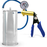 Ultima Brass Blue Silicone Grip, Silicone Hose | Penis Pump + Gauge | 9" x 4.10" Cylinder