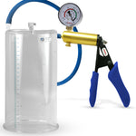 Ultima Brass Blue Silicone Grip, Silicone Hose | Penis Pump + Gauge | 9" x 5.00" Cylinder