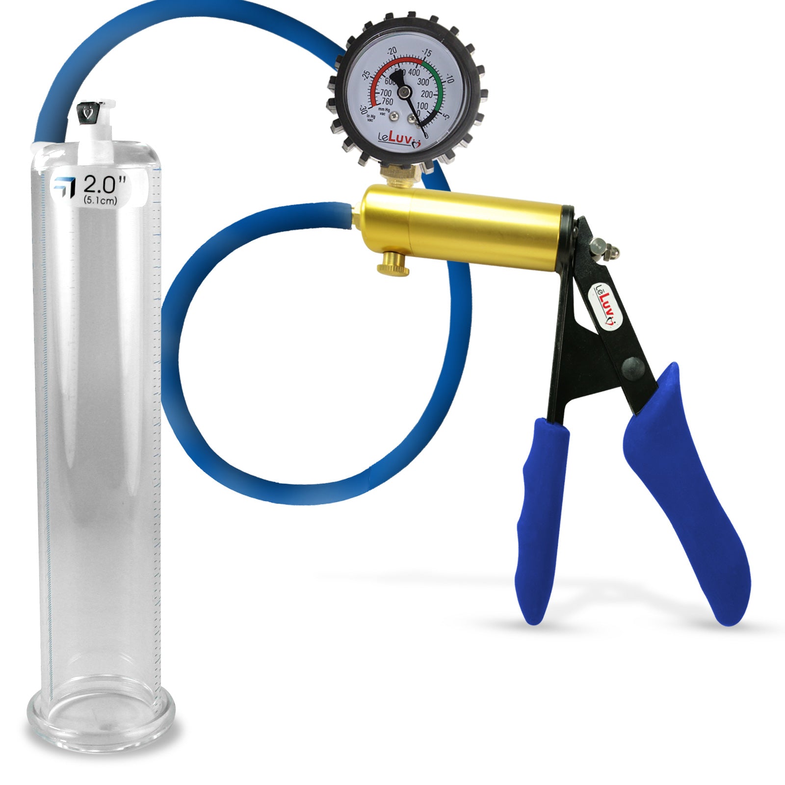 Ultima Brass Blue Silicone Grip, Silicone Hose | Penis Pump + Protected Gauge | 9" x 2.00"