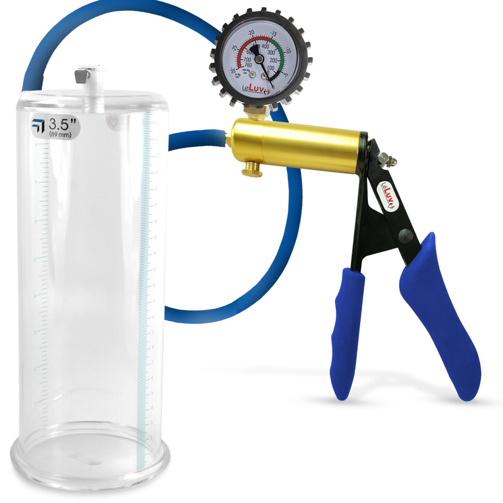 Ultima Brass Blue Silicone Grip, Silicone Hose | Penis Pump + Protected Gauge | 9" x 3.50"