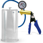 Ultima Brass Blue Silicone Grip, Silicone Hose | Penis Pump + Protected Gauge | 9" x 5.00" Cylinder