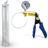 Ultima Brass Blue Silicone Grip, Clear Hose | Penis Pump + Gauge | 12" x 2.00" Cylinder