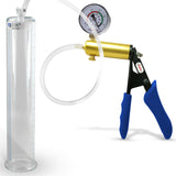 Ultima Brass Blue Silicone Grip, Clear Hose | Penis Pump + Gauge | 12" x 2.125" Cylinder