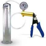 Ultima Brass Blue Silicone Grip, Clear Hose | Penis Pump + Gauge | 12" x 2.25" Wide Flange Cylinder