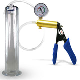 Ultima Brass Blue Silicone Grip, Clear Hose | Penis Pump + Gauge | 12" x 2.25" Wide Flange Cylinder