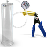 Ultima Brass Blue Silicone Grip, Clear Hose | Penis Pump + Gauge | 12" x 3.25" Cylinder