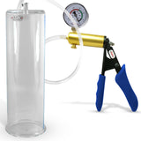 Ultima Brass Blue Silicone Grip, Clear Hose | Penis Pump + Gauge | 12" x 3.70" Cylinder