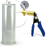 Ultima Brass Blue Silicone Grip, Clear Hose | Penis Pump + Gauge | 12" x 4.10" Cylinder