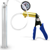 Ultima Brass Blue Silicone Grip, Clear Hose | Penis Pump + Protected Gauge | 12" 1.35"