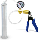 Ultima Brass Blue Silicone Grip, Clear Hose | Penis Pump + Protected Gauge | 12" x 1.75"