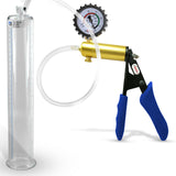 Ultima Brass Blue Silicone Grip, Clear Hose | Penis Pump + Protected Gauge | 12" x 2.00"