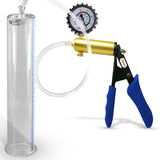 Ultima Brass Blue Silicone Grip, Clear Hose | Penis Pump + Protected Gauge | 12" x 2.25"