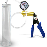 Ultima Brass Blue Silicone Grip, Clear Hose | Penis Pump + Protected Gauge | 12" x 2.50"