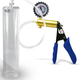 Ultima Brass Blue Silicone Grip, Clear Hose | Penis Pump + Protected Gauge | 12" x 2.75"
