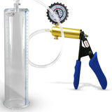 Ultima Brass Blue Silicone Grip, Clear Hose | Penis Pump + Protected Gauge | 12" x 2.875"