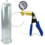 Ultima Brass Blue Silicone Grip, Clear Hose | Penis Pump + Protected Gauge | 12" x 3.00"