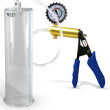 Ultima Brass Blue Silicone Grip, Clear Hose | Penis Pump + Protected Gauge | 9" x 3.50"