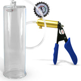 Ultima Brass Blue Silicone Grip, Clear Hose | Penis Pump + Protected Gauge | 9" x 3.70"