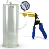 Ultima Brass Blue Silicone Grip, Clear Hose | Penis Pump + Protected Gauge | 12" x 4.50" Cylinder