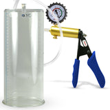 Ultima Brass Blue Silicone Grip, Clear Hose | Penis Pump + Protected Gauge | 12" x 5.00" Cylinder