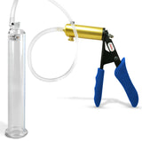 Ultima Brass Blue Silicone Grip, Clear Hose | Penis Pump + 9" x 1.35" Cylinder