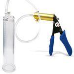 Ultima Brass Blue Silicone Grip, Clear Hose | Penis Pump | 9" x 1.65" Cylinder