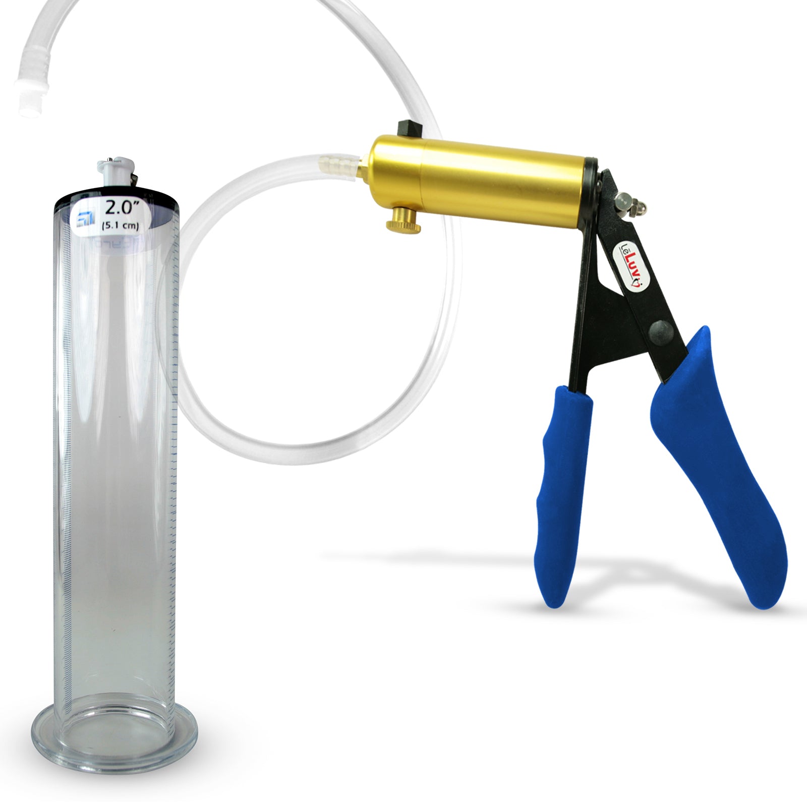 Ultima Brass Blue Silicone Grip, Clear Hose | Penis Pump + 9" Length x 2.00" WIDE Flange Cylinder