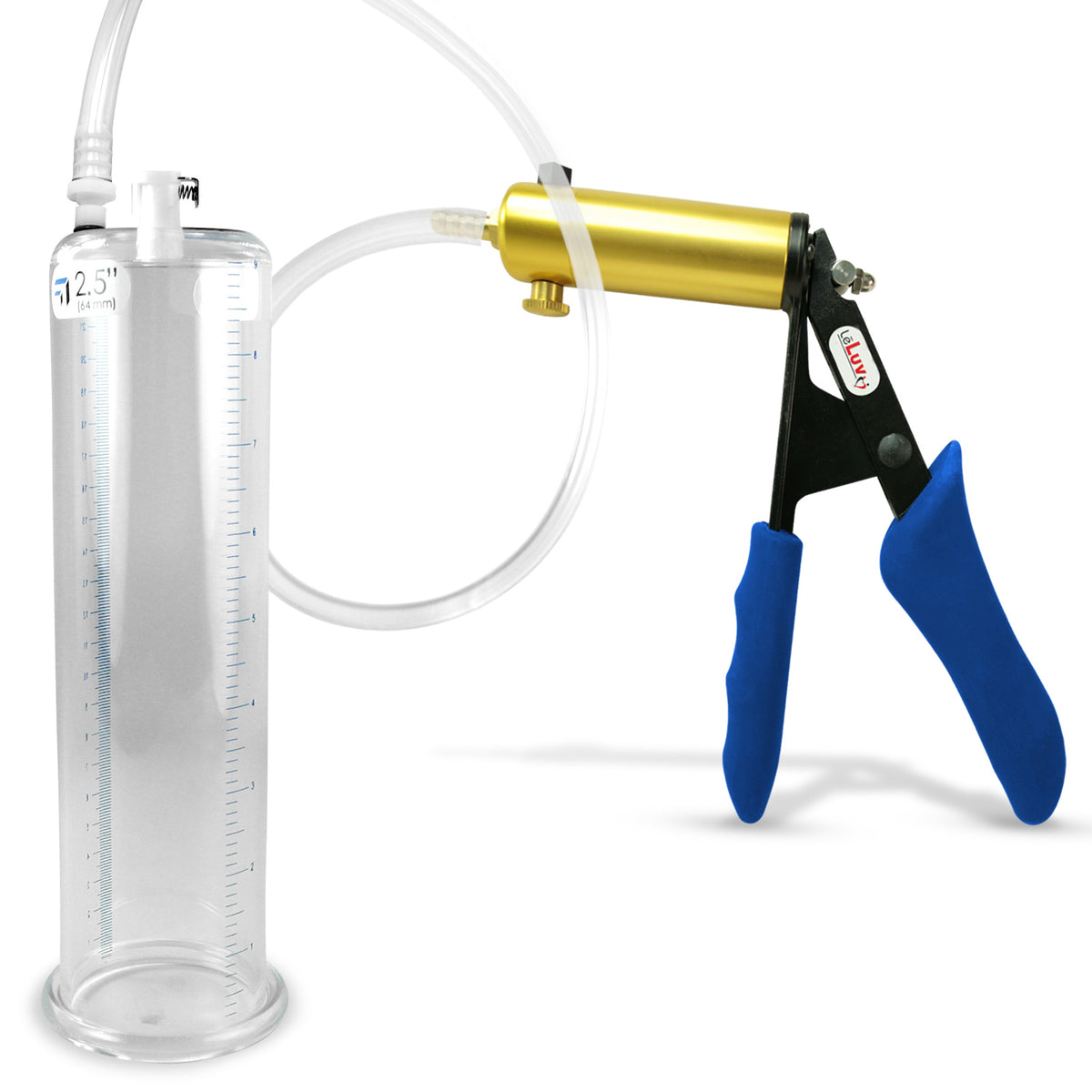 Ultima Brass Blue Silicone Grip, Clear Hose | Penis Pump + 9" x 2.50" Cylinder