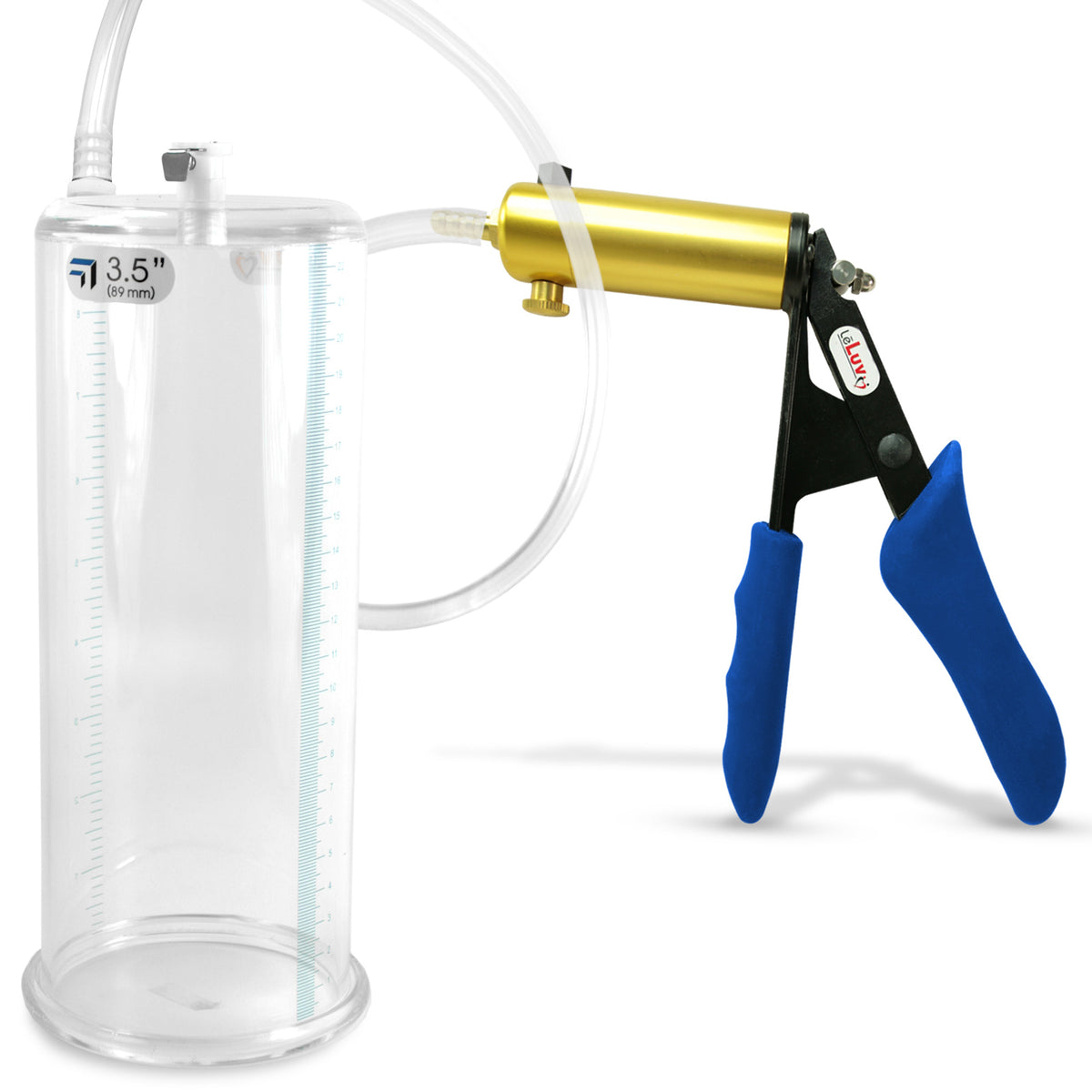 Ultima Brass Blue Silicone Grip, Clear Hose | Penis Pump + 9" x 3.50" Cylinder