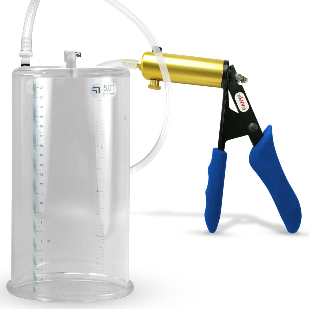 Ultima Brass Blue Silicone Grip, Clear Hose | Penis Pump | 9" x 5.00" Cylinder