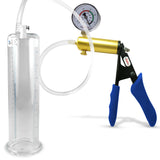 Ultima Brass Blue Silicone Grip, Clear Hose | Penis Pump + Gauge | 9" x 2.50" Cylinder