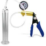 Ultima Brass Blue Silicone Grip, Clear Hose | Penis Pump + Protected Gauge | 9" x 1.50"
