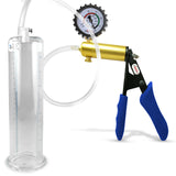 Ultima Brass Blue Silicone Grip, Clear Hose | Penis Pump + Protected Gauge | 9" x 2.50"