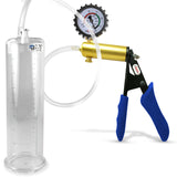 Ultima Brass Blue Silicone Grip, Clear Hose | Penis Pump + Protected Gauge | 9" x 2.75"