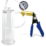 Ultima Brass Blue Silicone Grip, Clear Hose | Penis Pump + Protected Gauge | 9" x 3.25"