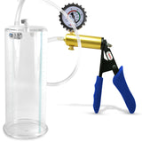 Ultima Brass Blue Silicone Grip, Clear Hose | Penis Pump + Protected Gauge | 9" x 3.50"