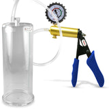 Ultima Brass Blue Silicone Grip, Clear Hose | Penis Pump + Protected Gauge | 9" x 3.70"