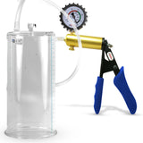 Ultima Brass Blue Silicone Grip, Clear Hose | Penis Pump + Protected Gauge | 9" x 4.50" Cylinder