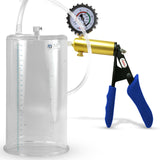 Ultima Brass Blue Silicone Grip, Clear Hose | Penis Pump + Protected Gauge | 9" x 5.00" Cylinder