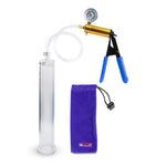Ultima Brass Blue Rubber Grip, Clear Hose | Penis Pump + Gauge | 12" x 1.65" Cylinder 