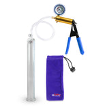 Ultima Brass Blue Rubber Grip, Clear Hose | Penis Pump + Protected Gauge | 12" 1.35"