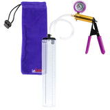 Ultima Brass Purple Penis Pump | Rubber Grip, Clear Hose + Protected Gauge | 12" x 2.1" Thick-Walled Cylinder