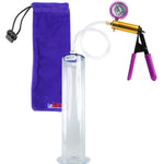 ULTIMA Purple Penis Pump Rubber Grips, Clear Hose with Gauge & Cover 12" Length - 2.25" Diameter Wide Flange Cylinder