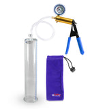 Ultima Brass Blue Rubber Grip, Clear Hose | Penis Pump + Protected Gauge | 12" x 2.25"